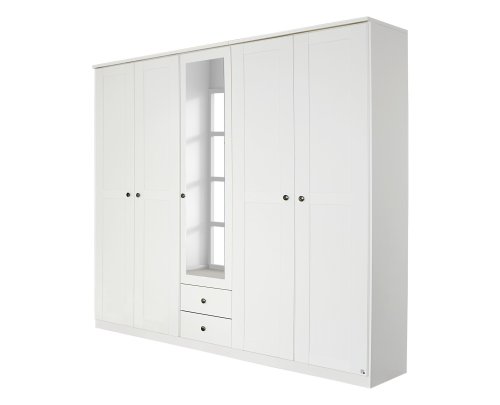 Drehtürenschrank ROSENHEIM, 5-trg., 1 Spiegeltür, 2 Schubkästen