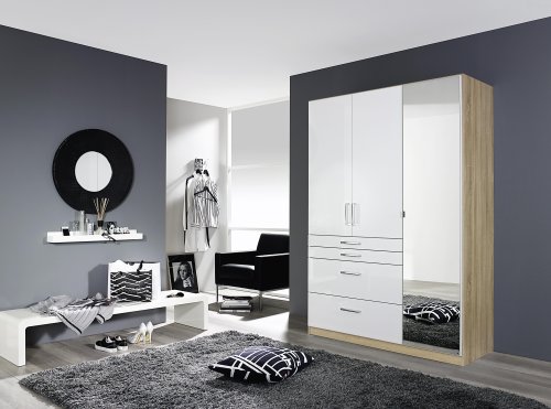 Drehtürenschrank HOMBURG, 3-trg., 1 Spiegeltür, 4 Schubkästen
