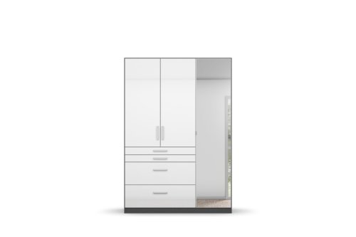 Drehtürenschrank HOMBURG, 3-trg., 1 Spiegeltür, 4 Schubkästen