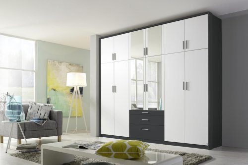 Drehtürenschrank HILDESHEIM-EXTRA, 12-trg., 4 Spiegeltüren, 3 Schubkästen