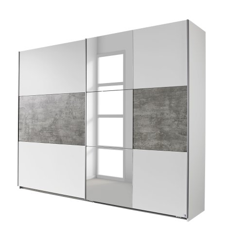 Schwebetürenkleiderschrank PRENZLAU, alpinweiß o. grau-metallic / stone grey - B 261 cm