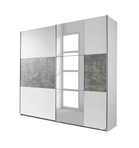 Schwebetürenkleiderschrank PRENZLAU, alpinweiß o. grau-metallic / stone grey - B 218 cm