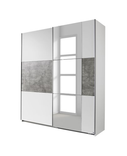 Schwebetürenkleiderschrank PRENZLAU, alpinweiß o. grau-metallic / stone grey - B 175 cm