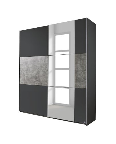 Schwebetürenkleiderschrank PRENZLAU, alpinweiß o. grau-metallic / stone grey - B 175 cm