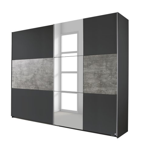 Schwebetürenkleiderschrank PRENZLAU, alpinweiß o. grau-metallic / stone grey - B 261 cm