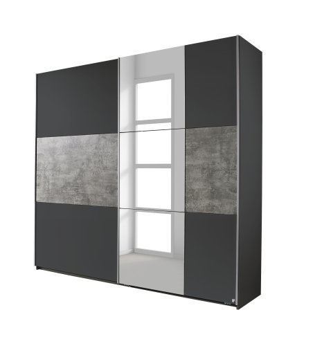 Schwebetürenkleiderschrank PRENZLAU, alpinweiß o. grau-metallic / stone grey - B 218 cm