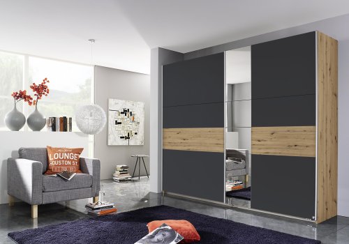Schwebetürenkleiderschrank KORBACH 2-trg. - Eiche Artisan Nb-Grau Metallic - 261cm