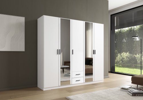 Drehtürenschrank Despina - Alpinweiß, 5-trg./ B 226 cm