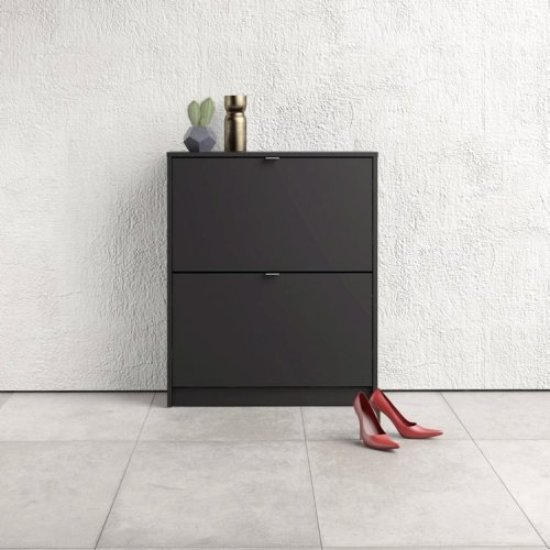 Schuhschrank SHOES, 2 Klappen - Mattschwarz