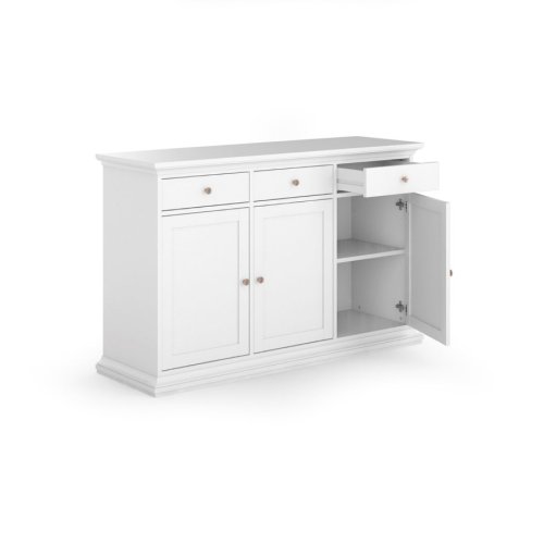 Sideboard Paris, 3 Türen und 3 Schubladen - Weiß