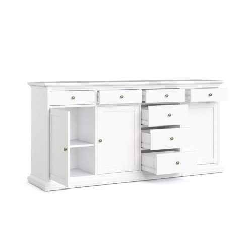 Sideboard Paris, 3 Türen und 7 Schubladen - Weiß