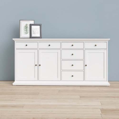 Sideboard Paris, 3 Türen und 7 Schubladen - Weiß