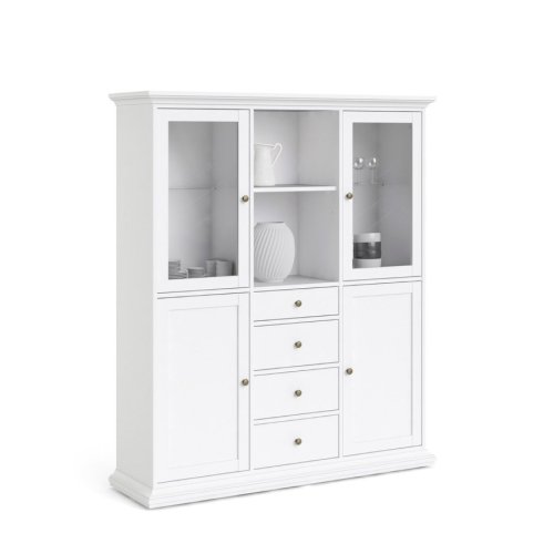 Highboard Paris, 4 Türen und 4 Schubladen - Weiß