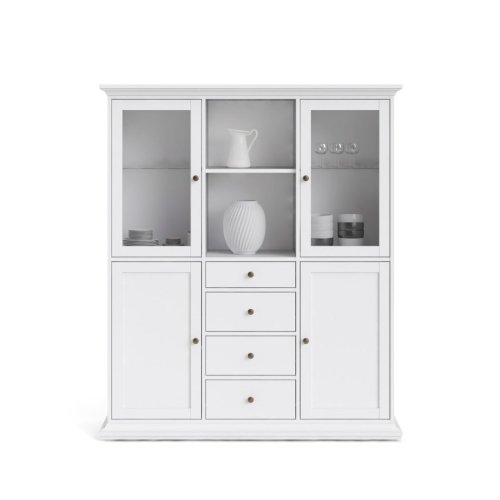Highboard Paris, 4 Türen und 4 Schubladen - Weiß