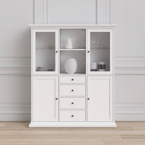 Highboard Paris, 4 Türen und 4 Schubladen - Weiß