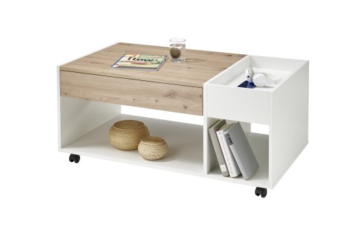 Couchtisch EMIL -  Weiß/Absetzung Artisan Eiche