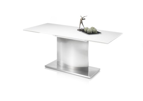 Esstisch IGOR 180-260x90cm - Super White Glas, Gestell Edelstahl gebürstet