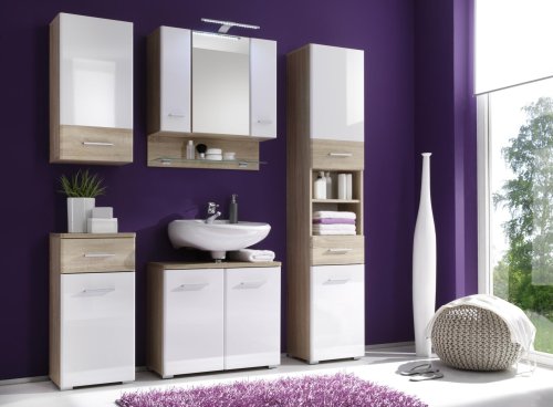 Bad Hochschrank Barolo Sonoma Eiche Mdf Weiss Hochglanz Nachbildung