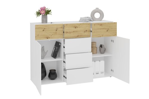 Kommode BELM 4, Brillantweiß/Artisan Eiche