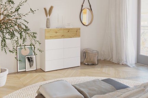 Kommode BELM 5, Brillantweiß/Artisan Eiche