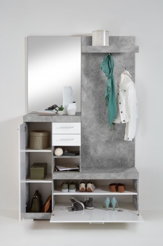Kompaktgarderobe BRISTOL 1000, Beton Light Atelier/Weiß Edelglanz