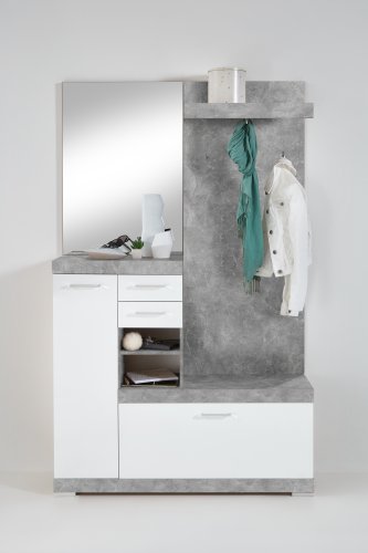 Kompaktgarderobe BRISTOL 1000, Beton Light Atelier/Weiß Edelglanz