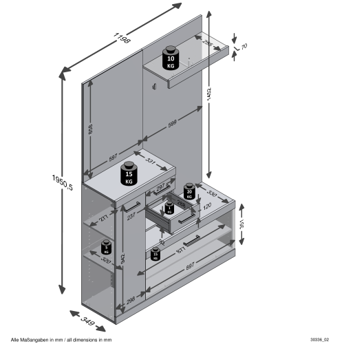Kompaktgarderobe BRISTOL 1000, Beton Light Atelier/Weiß Edelglanz