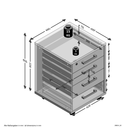 Rollcontainer CALVIA 4, Brillant Weiß