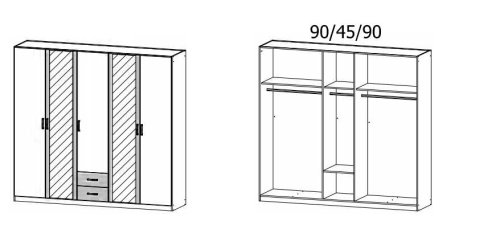 Drehtürenschrank Despina - Alpinweiß, 5-trg./ B 226 cm