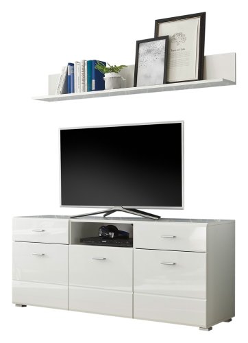 TV Lowboard inkl. Wandboard ENRIQUE, weiß/weiß Hochglanz