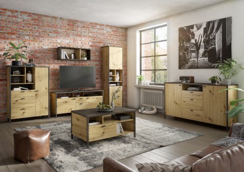 Vitrinenschrank IN-LOFT 33, Artisan Eiche/Stahl dunkel Nb