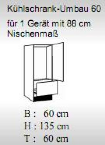 Halbhoher Kühlgeräteumbauschrank JUDITH 60x135x60cm, Trüffeleiche / Hochglanz-Weiß