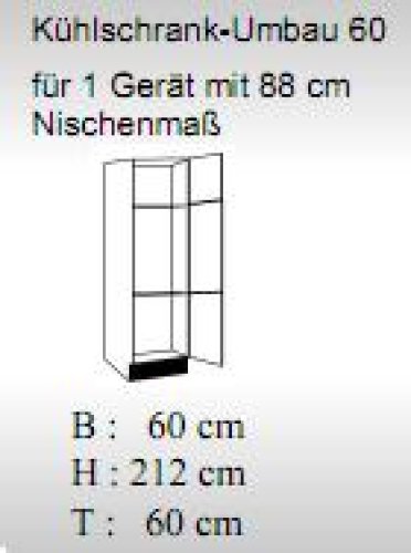 Kühlgeräteumbauschrank JUDITH 60x212x60cm, Trüffeleiche / Hochglanz-Weiß