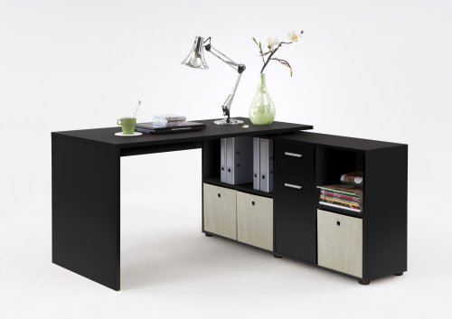 Winkelschreibtisch Lex 1, Schwarz Nachbildung