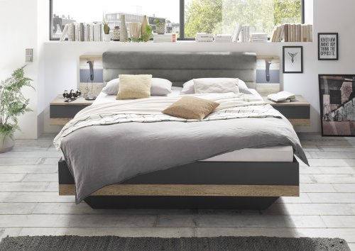 Bettanlage LINEA 180x200 cm  -  Bartex Eiche Nachbildung / Graphit