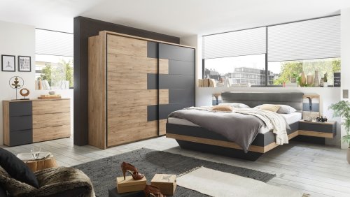 Schwebetürenkleiderschrank LINEA, 2-trg. - Bartex Eiche-Graphit - 270cm