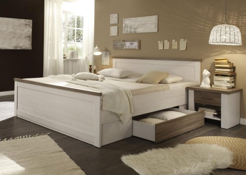 Bettanlage LUCA 180x200cm /Pinie Weiss/Trüffel Nachbildung
