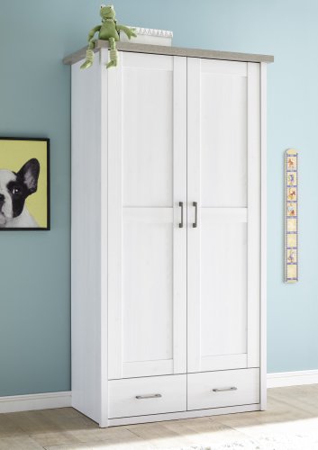 Drehtürenschrank LUCA, 2-trg. / Pinie Weiß/Trüffel Nachbildung - 106cm