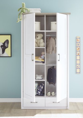 Drehtürenschrank LUCA, 2-trg. / Pinie Weiß/Trüffel Nachbildung - 106cm