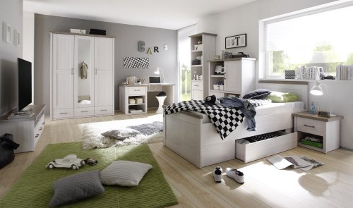 Bett LUCA 90x200cm - Pinie Weiß/Trüffel Nachbildung