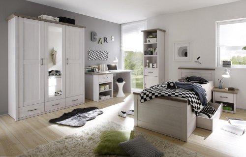 Drehtürenschrank LUCA  3-trg. / Pinie Weiß/Trüffel Nachbildung - 148cm
