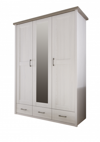 Drehtürenschrank LUCA  3-trg. / Pinie Weiß/Trüffel Nachbildung - 148cm