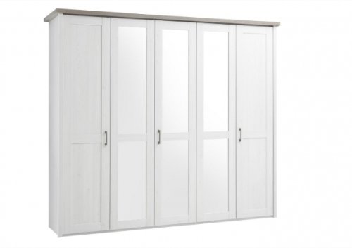 Drehtürenschrank LUCA 5-trg. - Pinie Weiss-Trüffel Nachbildung - 241cm