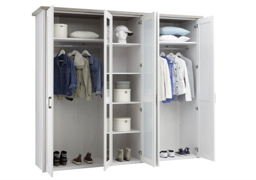 Drehtürenschrank LUCA 5-trg. - Pinie Weiss-Trüffel Nachbildung - 241cm