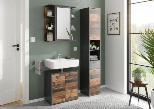 Hoher Seitenschrank MADOC 4 Old Style dunkel / Matera