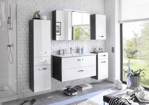 Bad-Hängeschrank MANHATTAN, Grau/MDF Weiss Hochglanz Nachbildung