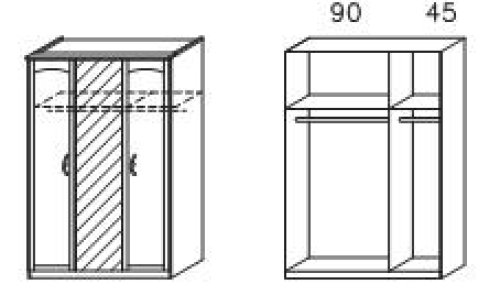 Kleiderschrank TORRENT, 3-trg., 1 Spiegel