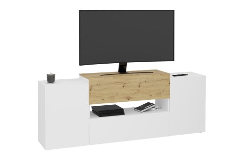 HIFI/TV Board Olpe 1, Brillantweiß / Artisan Eiche Nb.