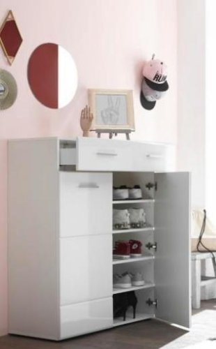 Schuhkommode Orlando 2, Weiß/Weiß Hochglanz