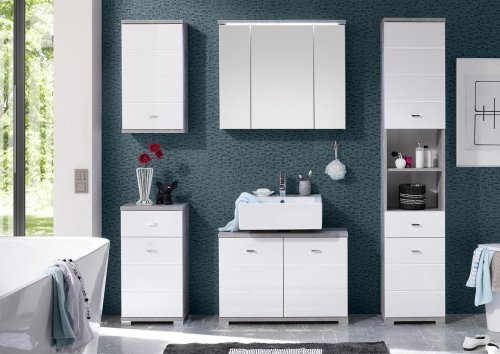 Badezimmer-Set POOL, Beton/MDF Weiß Hochglanz Nachbildung